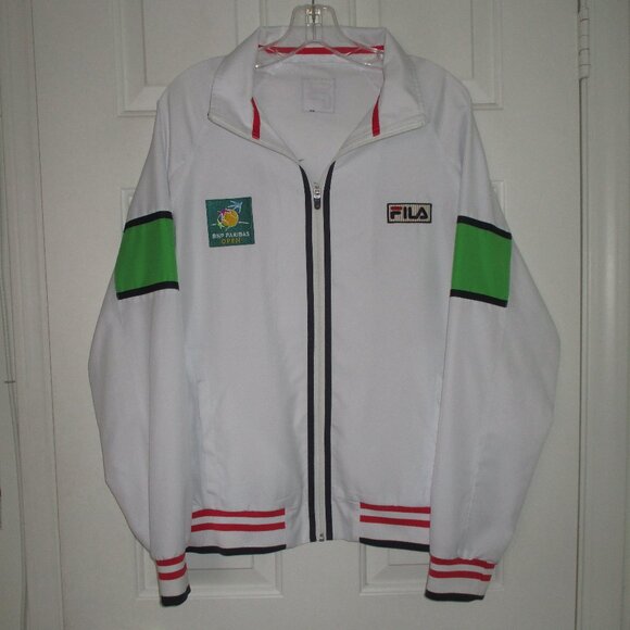 FILA Mens L/S BNP Paribas Tennis Open White Full Zip Windbreaker Jacket - Large - Picture 1 of 3
